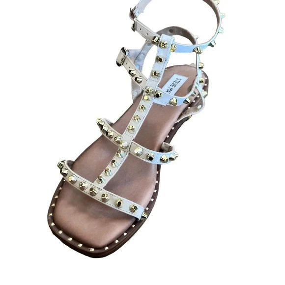 Steve Madden Bone Ivory Gladiator Gold Studs Sunnie Sandal Size 8 - Picture 4 of 4
